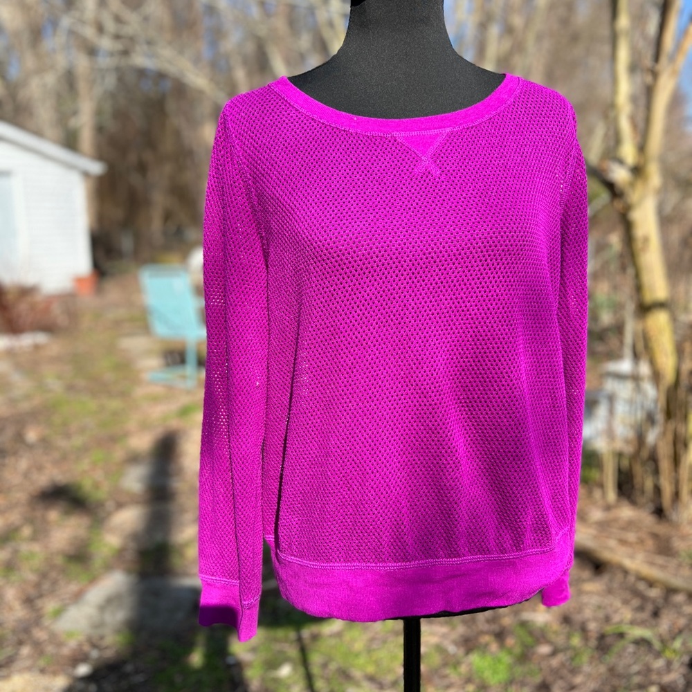 Ladies Netted Top Activewear Sportswear Exercise Fuschia